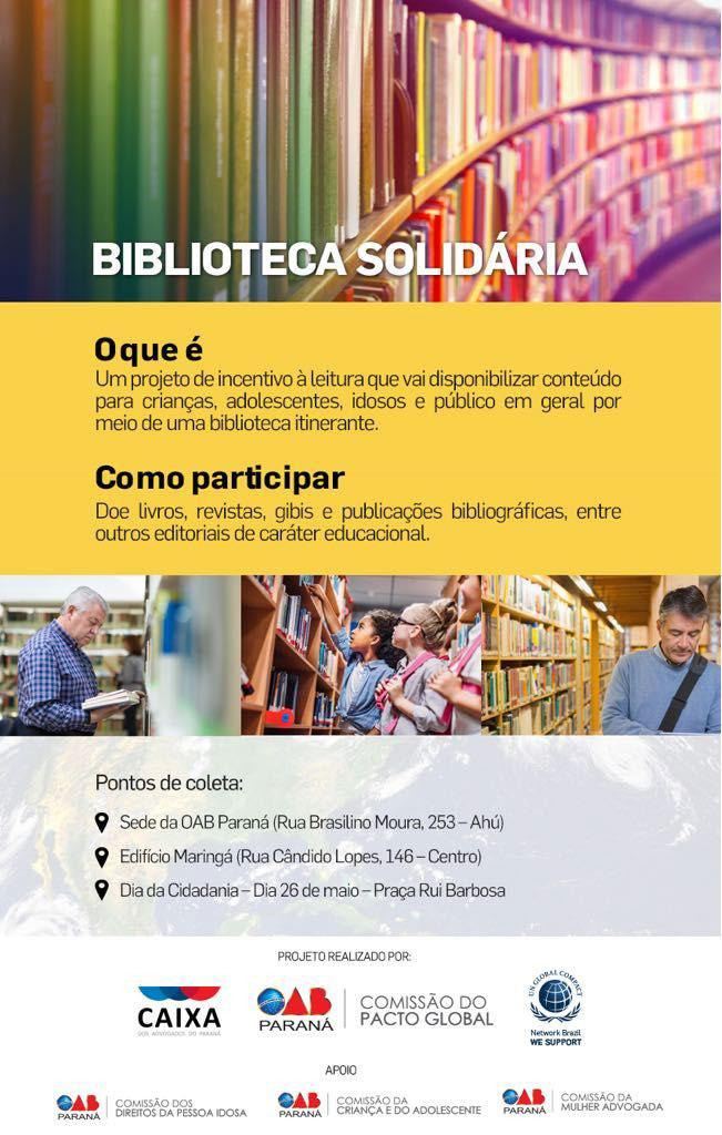 Doações de livros e publicações podem ser feitas na OAB e no Edifício Maringá - Foto: Divulgação