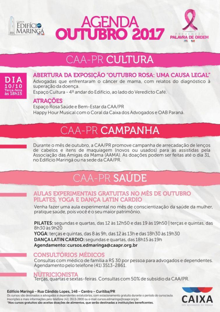 Agenda de Outubro está engajada na campanha mundial de combate ao câncer - Foto: Divulgação Agenda de Outubro está engajada na campanha mundial de combate ao câncer - Foto: Divulgação