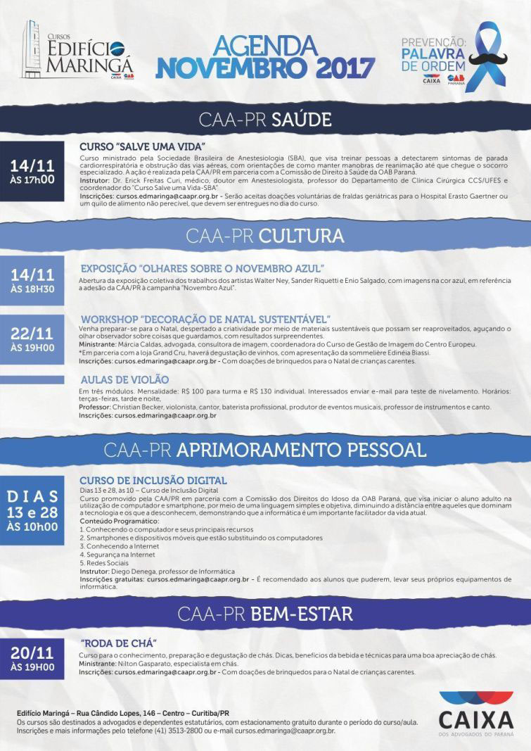 Agenda de Novembro traz atividades em parceria com Comissões da OAB - Foto: Divulgação Agenda de Novembro traz atividades em parceria com Comissões da OAB - Foto: Divulgação