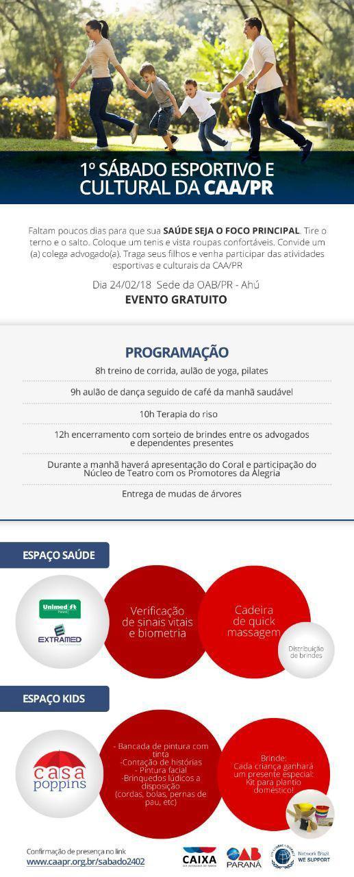 1º Sábado Esportivo e Cultural da CAA/PR vai acontecer na sede da OAB Paraná - Foto: Divulgação 1º Sábado Esportivo e Cultural da CAA/PR vai acontecer na sede da OAB Paraná - Foto: Divulgação