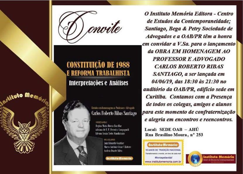 Lançamento do livro será nesta terça-feira, na sede da OAB Paraná - Foto: Divulgação Lançamento do livro será nesta terça-feira, na sede da OAB Paraná - Foto: Divulgação