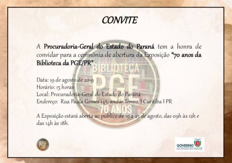 Solenidade de abertura da exposição será dia 19 de agosto, às 15h, na sede da PGE-PR - Foto: Divulgação Solenidade de abertura da exposição será dia 19 de agosto, às 15h, na sede da PGE-PR - Foto: Divulgação