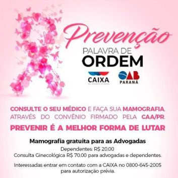 CAA/PR oferece mamografia gratuita para as advogadas